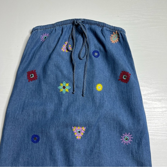 Zara Chambray Embroidered Midi Dress Women Small Halter Neck - Picture 3 of 15